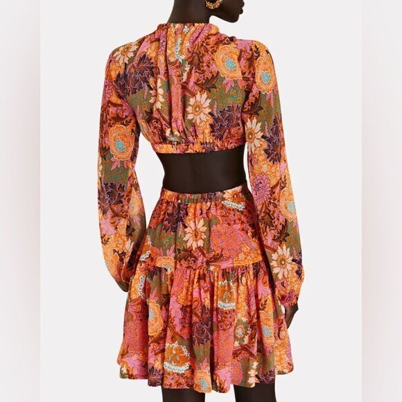 ALC Izzy Cutout Dress Orange Multi Georgette ALine Mini Dress - Picture 3 of 6